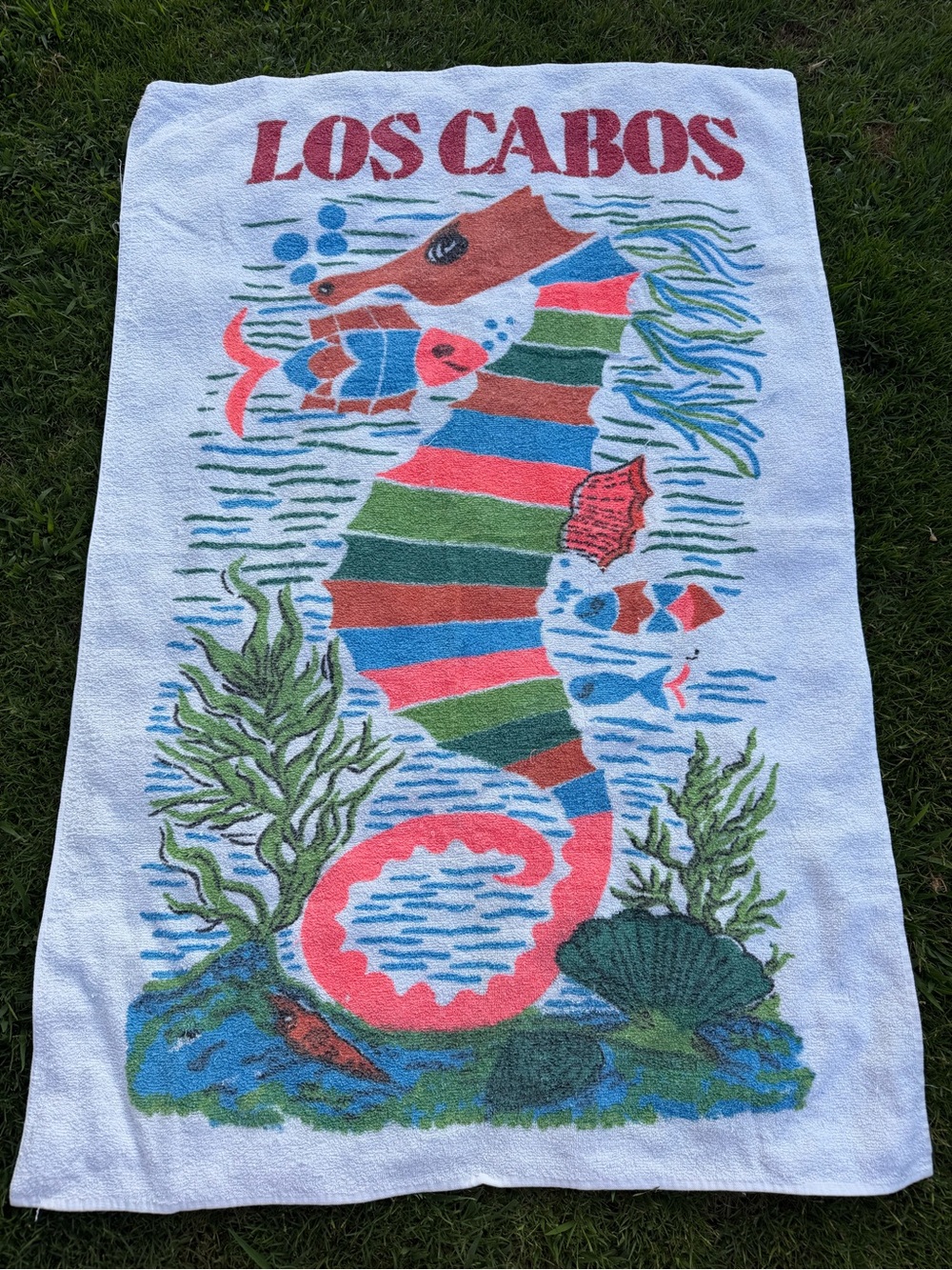 VTG Retro Mod Seahorse Novelty Souvenir Beach Towel Los Cabos Kitschy Beach GUC